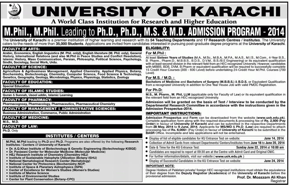 Ku Begins Ms Md Mphil And Phd Admissions 2014